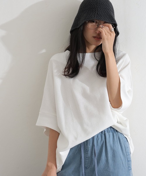 ElegChic(エレグシック)の「コットンワッフル7分袖ドルマンTシャツ(Tシャツ/カットソー・レディース・ホワイト/ネイビー/パープル/ブラック/杢グレー/チャコールグレー・M/XL/4L)」の17枚目の写真