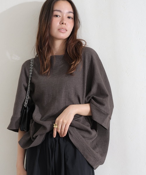 ElegChic(エレグシック)の「コットンワッフル7分袖ドルマンTシャツ(Tシャツ/カットソー・レディース・ホワイト/ネイビー/パープル/ブラック/杢グレー/チャコールグレー・M/XL/4L)」の18枚目の写真