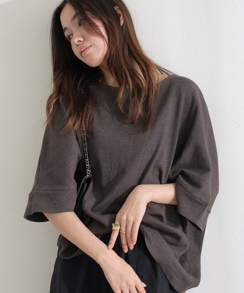 ElegChic(エレグシック)の「コットンワッフル7分袖ドルマンTシャツ(Tシャツ/カットソー・レディース・ホワイト/ネイビー/パープル/ブラック/杢グレー/チャコールグレー・M/XL/4L)」の20枚目の写真