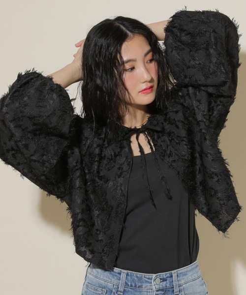 GLOBAL WORK（グローバルワーク）の「ジャガードボレロ/599661（シャツ/ブラウス・レディース・ブラック/オフホワイト・MEDIUM/LARGE）」の13枚目の写真