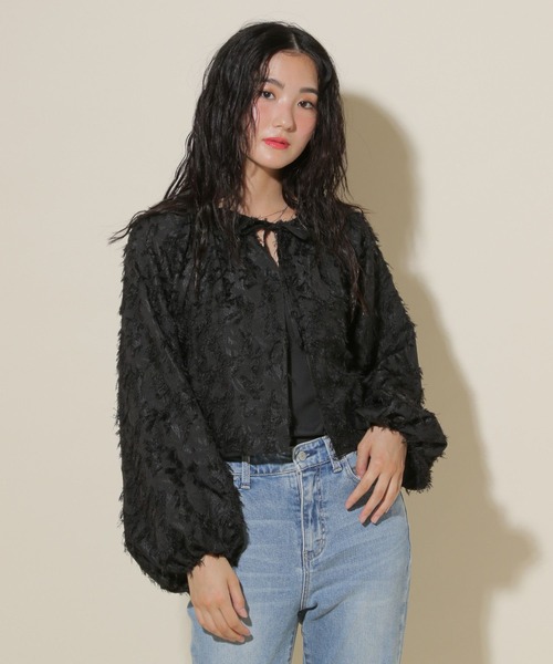 GLOBAL WORK（グローバルワーク）の「ジャガードボレロ/599661（シャツ/ブラウス・レディース・ブラック/オフホワイト・MEDIUM/LARGE）」の15枚目の写真