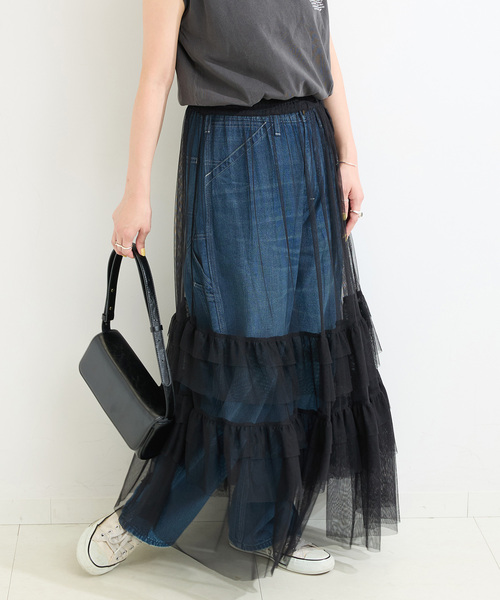 入手困難✨ プラダ ミドルスカート ゴム引き レディース カジュアル ブルー セール】 〔 TALLサイズ 〕 【リバーシブル】ソフトチュール