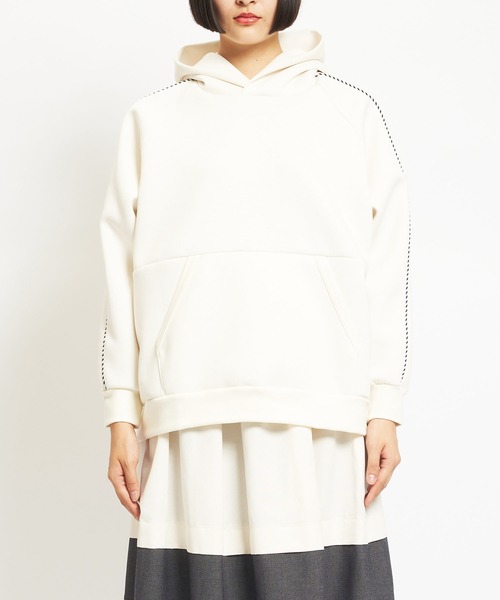 gomme（ゴム）の「ダンボールニット　ラインパーカー（パーカー・レディース・アイボリー/ブラック/チャコールグレー・MEDIUM）」の13枚目の写真