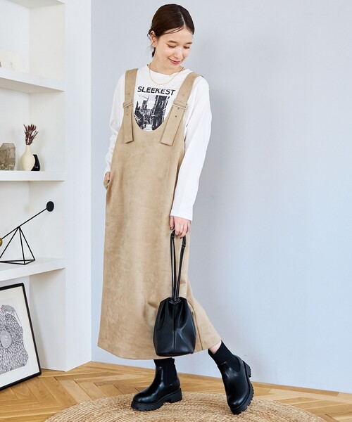 coen（コーエン）の「スエードライクジャンスカ（ジャンパースカート・レディース・ブラック/ダークブラウン/ベージュ・M/L）」の3枚目の写真