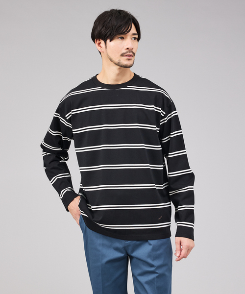 ABAHOUSE GRAY(アバハウスグレイ)の「ダブルライン ボーダー 長袖シャツ(Tシャツ/カットソー・メンズ・ブラウン系その他/グリーン/ホワイト/ブラック・46/48)」の2枚目の写真