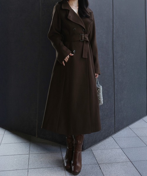 ジェーンマープル　ベルベットカラー タックフレアコート 2WAY】ダブルフェイス ステンカラーコート(ステンカラーコート