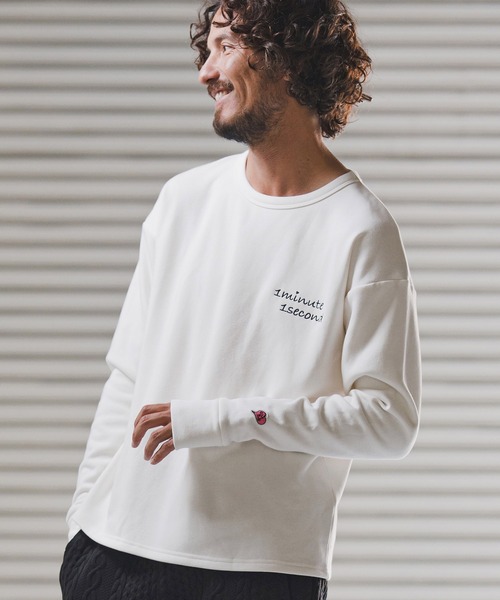 1minute 1second（ワンミニットワンセカンド）の「msw1780-back fleece trainer with cursive embroidery トレーナー(1M25F150)（スウェット・メンズ・ホワイト/チャコール/ブラック・XL/L/M/S）」の18枚目の写真