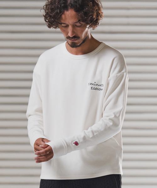1minute 1second（ワンミニットワンセカンド）の「msw1780-back fleece trainer with cursive embroidery トレーナー(1M25F150)（スウェット・メンズ・ホワイト/チャコール/ブラック・XL/L/M/S）」の19枚目の写真
