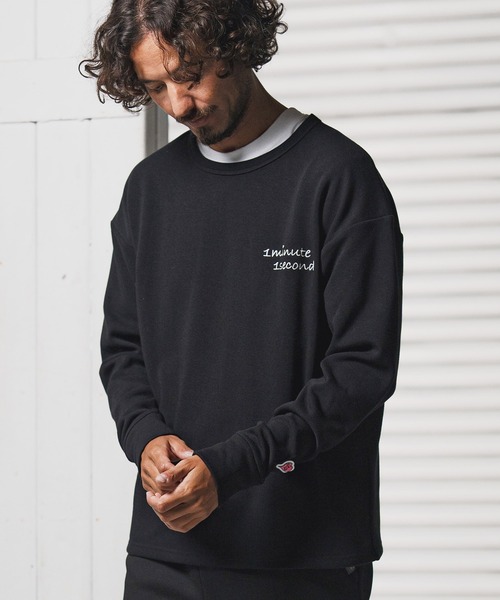 1minute 1second（ワンミニットワンセカンド）の「msw1780-back fleece trainer with cursive embroidery トレーナー(1M25F150)（スウェット・メンズ・ホワイト/チャコール/ブラック・XL/L/M/S）」の8枚目の写真