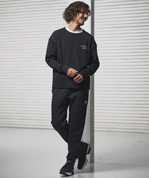 1minute 1second（ワンミニットワンセカンド）の「msw1780-back fleece trainer with cursive embroidery トレーナー(1M25F150)（スウェット・メンズ・ホワイト/チャコール/ブラック・XL/L/M/S）」の5枚目の写真