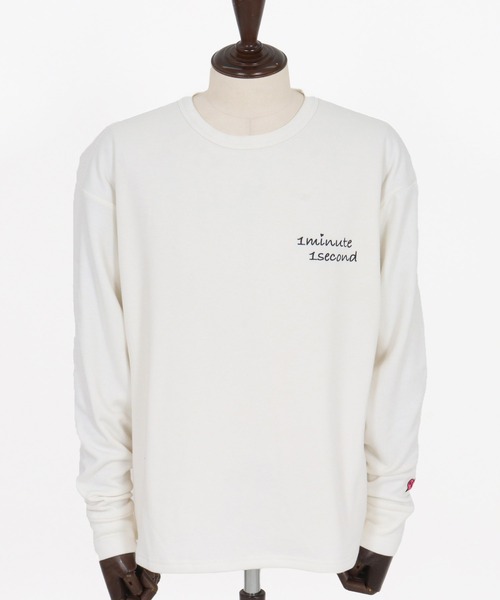 1minute 1second（ワンミニットワンセカンド）の「msw1780-back fleece trainer with cursive embroidery トレーナー(1M25F150)（スウェット・メンズ・ホワイト/チャコール/ブラック・XL/L/M/S）」の9枚目の写真