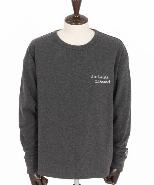 1minute 1second（ワンミニットワンセカンド）の「msw1780-back fleece trainer with cursive embroidery トレーナー(1M25F150)（スウェット・メンズ・ホワイト/チャコール/ブラック・XL/L/M/S）」の11枚目の写真