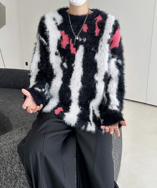 【FVLMEN】marble stripe shaggy knit pullover/マーブル ストライプ シャギー ニット プルオーバー