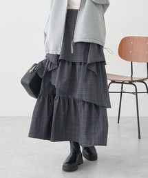 earth music&ecology | ハイウエストランダムティアードチェックスカート(スカート)