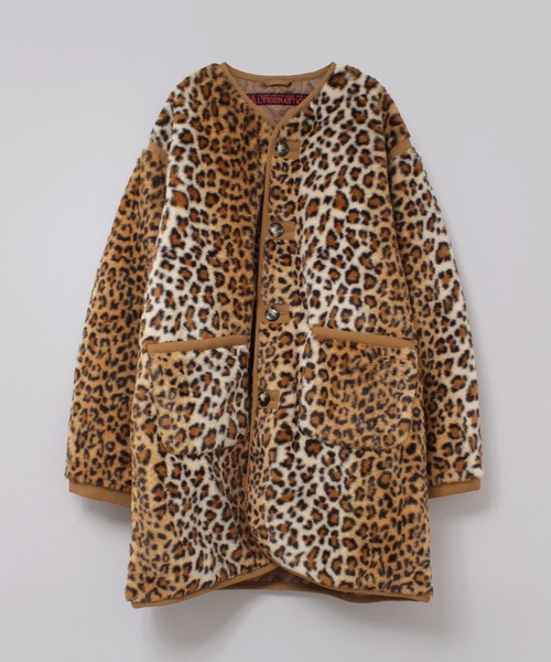 RNA（アールエヌエー）の「C0788 アニマルファーコート（ノーカラージャケット・レディース・レオパード/アイボリー・MEDIUM）」の5枚目の写真