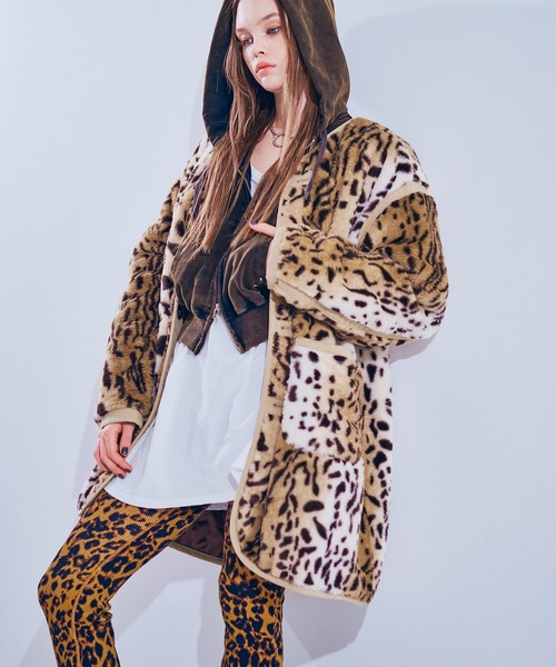 RNA（アールエヌエー）の「C0788 アニマルファーコート（ノーカラージャケット・レディース・レオパード/アイボリー・MEDIUM）」の22枚目の写真