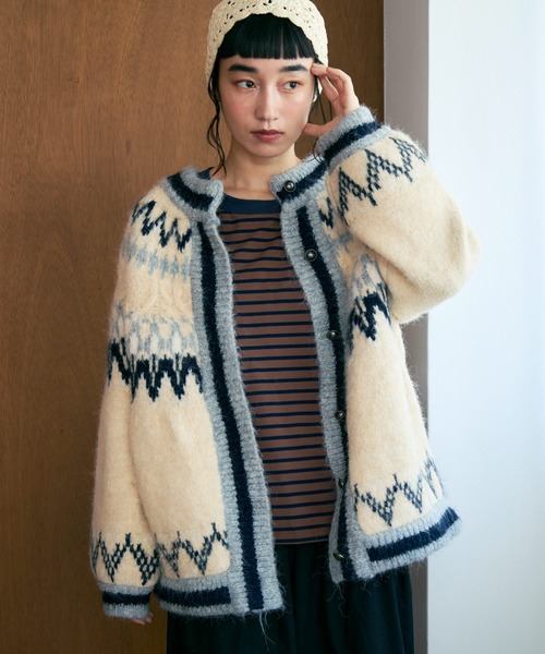 【再値下げ】Crisp ノルディックオーバーニットカーディガン アウター セール】ノルディックオーバーニットカーディガン（ブルゾン）｜Crisp