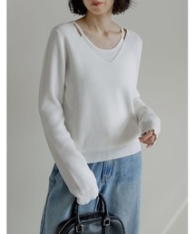 [新色追加]ニットレイヤードライク長袖トップス