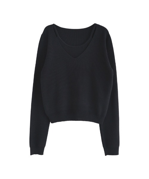 archivo 長袖ニット　ブラック ニットレイヤードライク長袖トップス（ニット/セーター）｜Re:EDIT