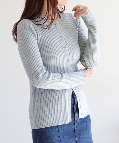 cepo（セポ）の「クルーネックリブニットカーディガン（カーディガン/ボレロ・レディース・グレー/オフホワイト/ブラック・M）」の3枚目の写真