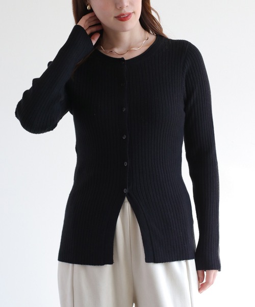 cepo（セポ）の「クルーネックリブニットカーディガン（カーディガン/ボレロ・レディース・グレー/オフホワイト/ブラック・M）」の2枚目の写真