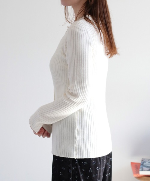 cepo（セポ）の「クルーネックリブニットカーディガン（カーディガン/ボレロ・レディース・グレー/オフホワイト/ブラック・M）」の11枚目の写真