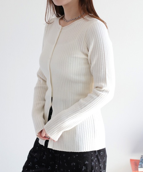 cepo（セポ）の「クルーネックリブニットカーディガン（カーディガン/ボレロ・レディース・グレー/オフホワイト/ブラック・M）」の12枚目の写真