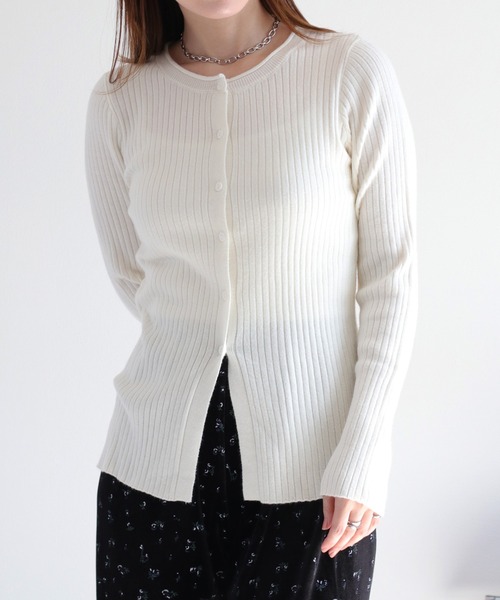 cepo（セポ）の「クルーネックリブニットカーディガン（カーディガン/ボレロ・レディース・グレー/オフホワイト/ブラック・M）」の8枚目の写真