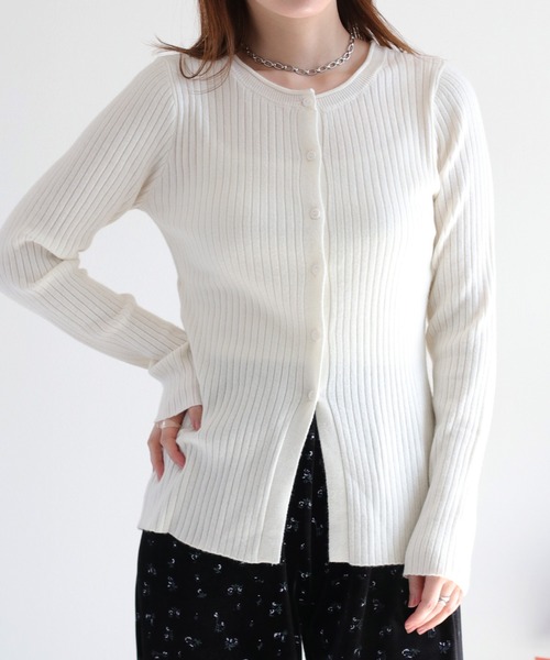 cepo（セポ）の「クルーネックリブニットカーディガン（カーディガン/ボレロ・レディース・グレー/オフホワイト/ブラック・M）」の13枚目の写真