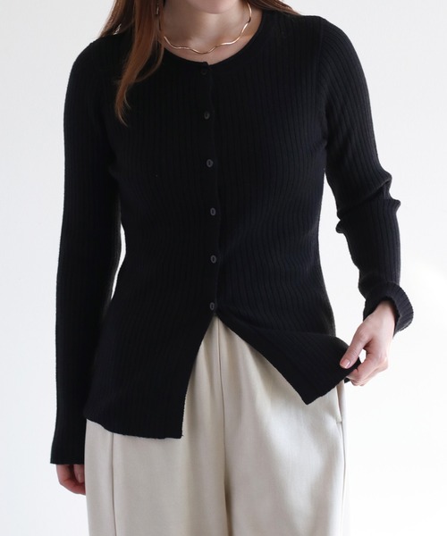 cepo（セポ）の「クルーネックリブニットカーディガン（カーディガン/ボレロ・レディース・グレー/オフホワイト/ブラック・M）」の17枚目の写真