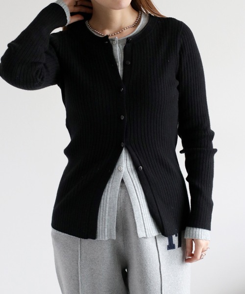 cepo（セポ）の「クルーネックリブニットカーディガン（カーディガン/ボレロ・レディース・グレー/オフホワイト/ブラック・M）」の4枚目の写真