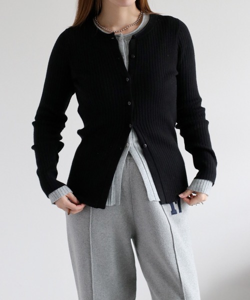 cepo（セポ）の「クルーネックリブニットカーディガン（カーディガン/ボレロ・レディース・グレー/オフホワイト/ブラック・M）」の5枚目の写真