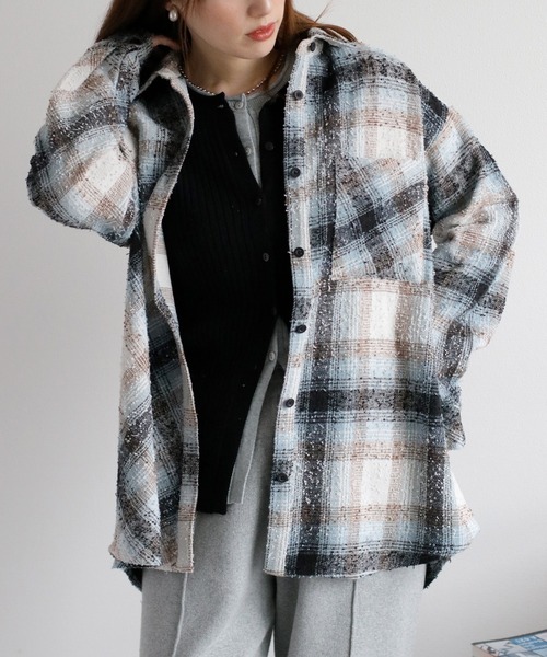 cepo（セポ）の「クルーネックリブニットカーディガン（カーディガン/ボレロ・レディース・グレー/オフホワイト/ブラック・M）」の6枚目の写真