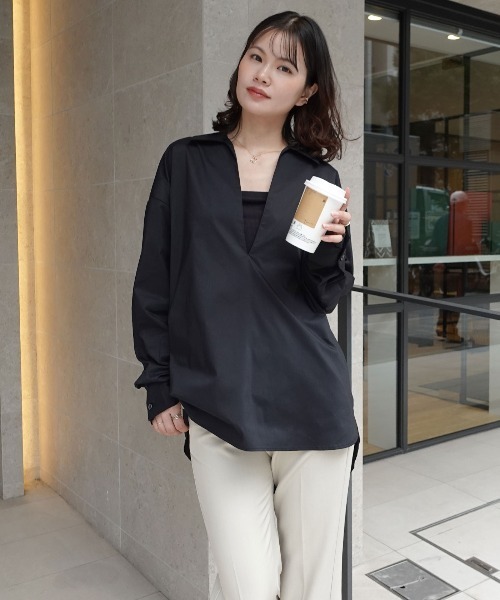 CORNERS(コーナーズ)の「ブロードスキッパーブラウス(シャツ/ブラウス・レディース・ネイビー/ホワイト/ブラック・M)」の7枚目の写真