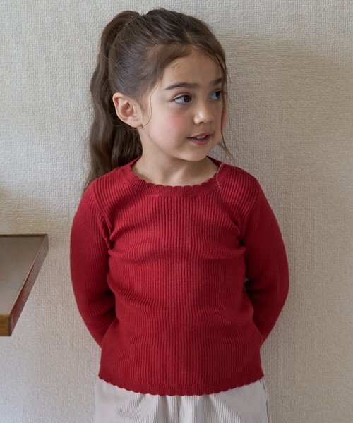 petit main(プティマイン)の「【リンク/フワもちっと】リブニット(キッズサイズ)(ニット/セーター・キッズ・ブラック/ライトピンク/レッド/トップグレー/オフホワイト・90cm/120cm/100cm/110cm/80cm/130cm)」の5枚目の写真