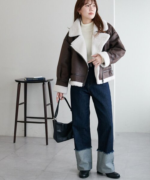 みつき【未使用品】Discoatブラウン レザージャケット WEB限定】オーバーフェイクレザーブルゾン（ブルゾン）｜DISCOAT