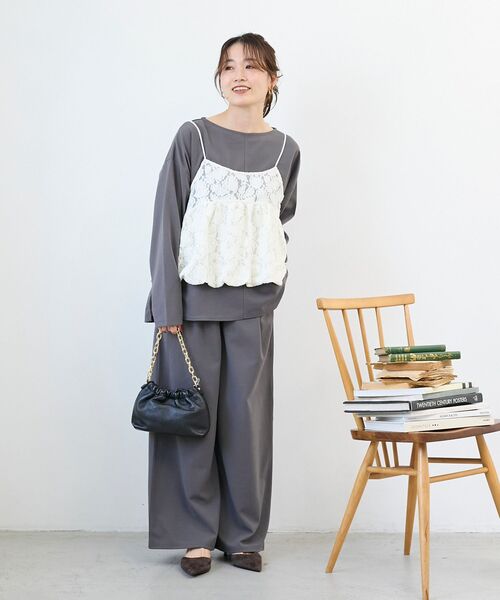 le.coeur blanc（ルクールブラン）の「《WEB限定アイテム》起毛レースバルーンキャミ（キャミソール・レディース・ブラウン/ブラック/グレー/オフホワイト・38）」の6枚目の写真