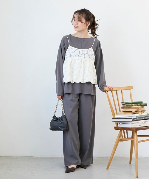 le.coeur blanc（ルクールブラン）の「《WEB限定アイテム》起毛レースバルーンキャミ（キャミソール・レディース・ブラウン/ブラック/グレー/オフホワイト・38）」の7枚目の写真