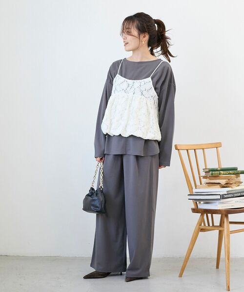 le.coeur blanc（ルクールブラン）の「《WEB限定アイテム》起毛レースバルーンキャミ（キャミソール・レディース・ブラウン/ブラック/グレー/オフホワイト・38）」の8枚目の写真