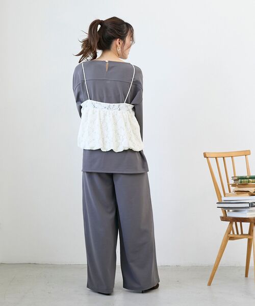 le.coeur blanc（ルクールブラン）の「《WEB限定アイテム》起毛レースバルーンキャミ（キャミソール・レディース・ブラウン/ブラック/グレー/オフホワイト・38）」の9枚目の写真