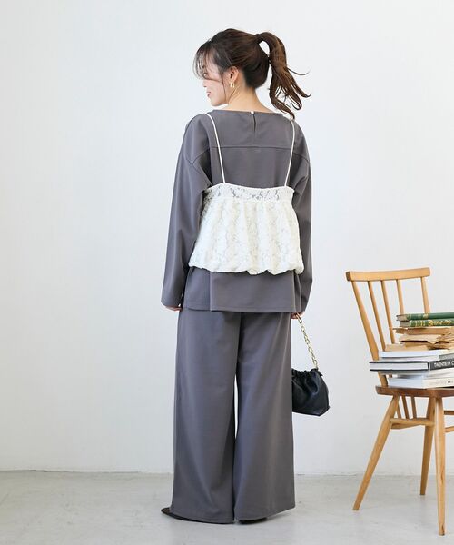 le.coeur blanc（ルクールブラン）の「《WEB限定アイテム》起毛レースバルーンキャミ（キャミソール・レディース・ブラウン/ブラック/グレー/オフホワイト・38）」の10枚目の写真