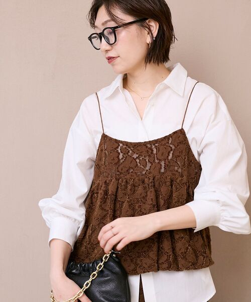 le.coeur blanc（ルクールブラン）の「《WEB限定アイテム》起毛レースバルーンキャミ（キャミソール・レディース・ブラウン/ブラック/グレー/オフホワイト・38）」の16枚目の写真