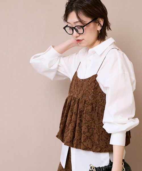 le.coeur blanc（ルクールブラン）の「《WEB限定アイテム》起毛レースバルーンキャミ（キャミソール・レディース・ブラウン/ブラック/グレー/オフホワイト・38）」の17枚目の写真