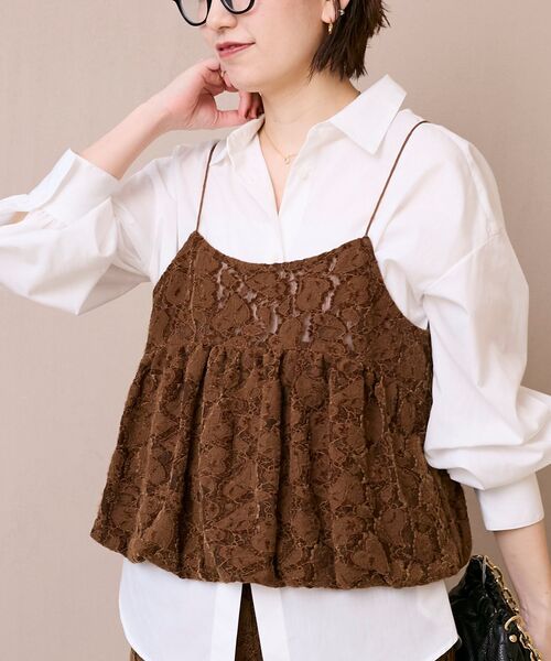 le.coeur blanc（ルクールブラン）の「《WEB限定アイテム》起毛レースバルーンキャミ（キャミソール・レディース・ブラウン/ブラック/グレー/オフホワイト・38）」の18枚目の写真