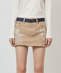 ヴィンテージプリントスカートパンツ_ベージュ