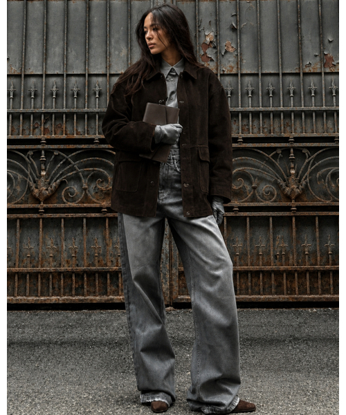 MOAA(モア)の「Vintage Suede Utility Coat (BROWN)(ミリタリージャケット・レディース・その他・SMALL/MEDIUM)」の1枚目の写真