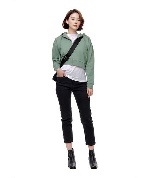 MUSINSA STANDARD WOMAN（ムシンサスタンダードウーマン）の「女性用クロップドフード付きスウェットジップアップ[ダスティグリーン]（パーカー・レディース・その他・SMALL/MEDIUM/LARGE/X-SMALL）」の14枚目の写真