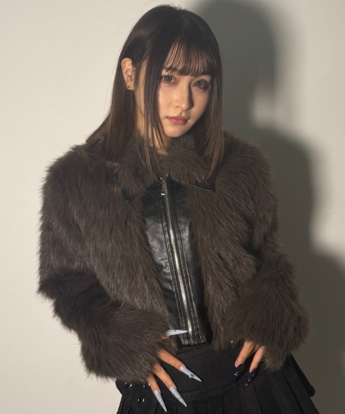 .KOM(ドットコム)の「A'GEM/9 × .kom 『.kom/ドットケーオーエム』エコファージップアップブルゾン(ライダースジャケット・レディース・ホワイト/ブラウン/ブラック・FREE)」の3枚目の写真