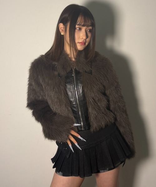.KOM(ドットコム)の「A'GEM/9 × .kom 『.kom/ドットケーオーエム』エコファージップアップブルゾン(ライダースジャケット・レディース・ホワイト/ブラウン/ブラック・FREE)」の16枚目の写真
