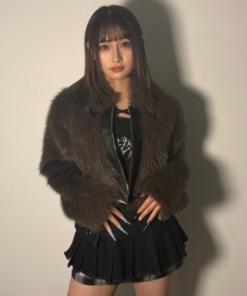 .KOM(ドットコム)の「A'GEM/9 × .kom 『.kom/ドットケーオーエム』エコファージップアップブルゾン(ライダースジャケット・レディース・ホワイト/ブラウン/ブラック・FREE)」の19枚目の写真